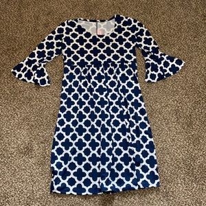Navy and white knee length dress